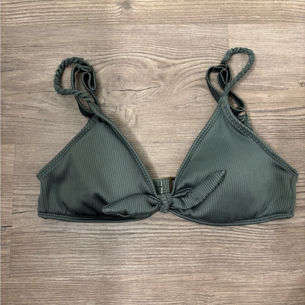 Green Ribbed Bikini Top